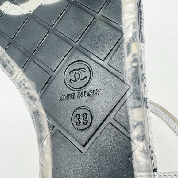 Chanel Clear Acrylic Chain CC Logo PVC Houndstooth Thong Flat Sandal size 39 - Picture 12 of 14
